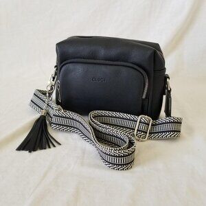 Women Black Vegan Leather  Crossbody Bag with Adjustable Wide Strap